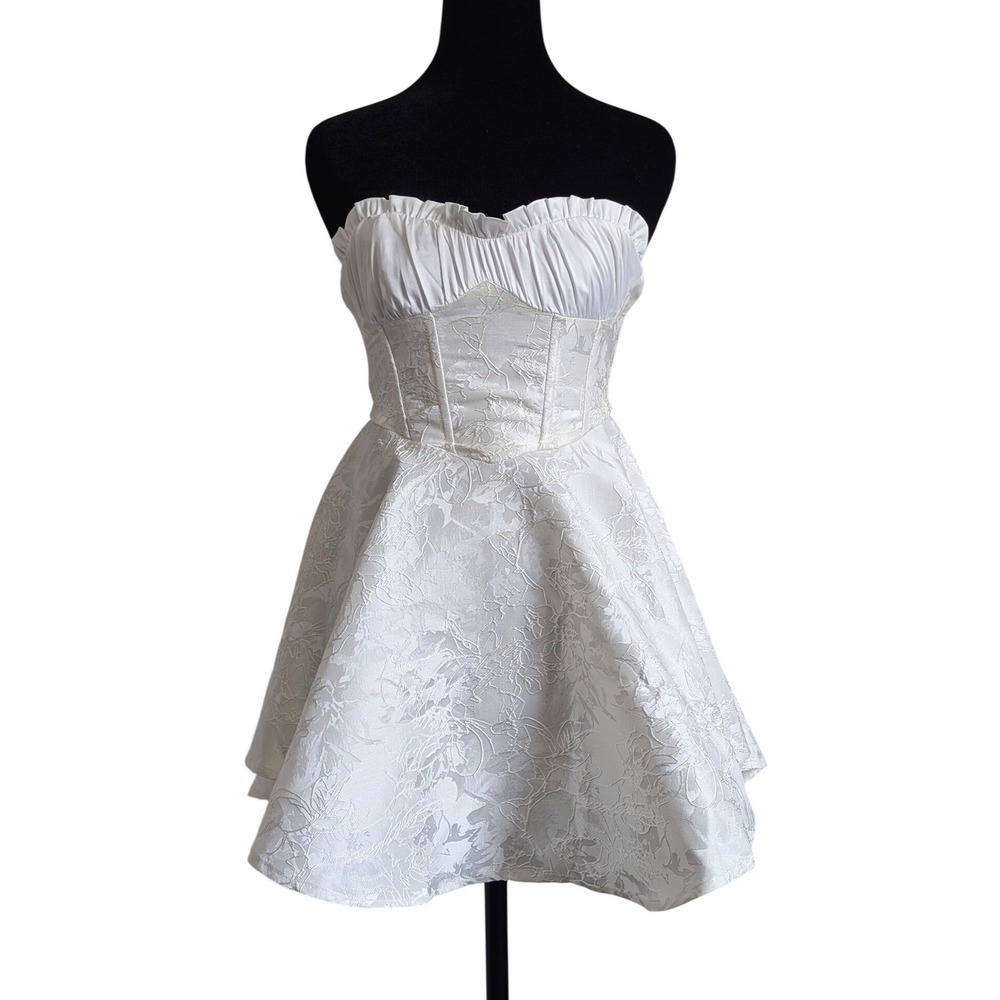 Finesse Romantic Bridal Shower Jacquard Corset Empire Floral Mini Dress
